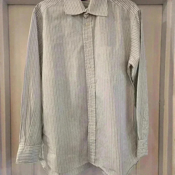 Burberrys Of London Mens Striped Button Down Dress Shirt Blue White Size 15R - Picture 2 of 8